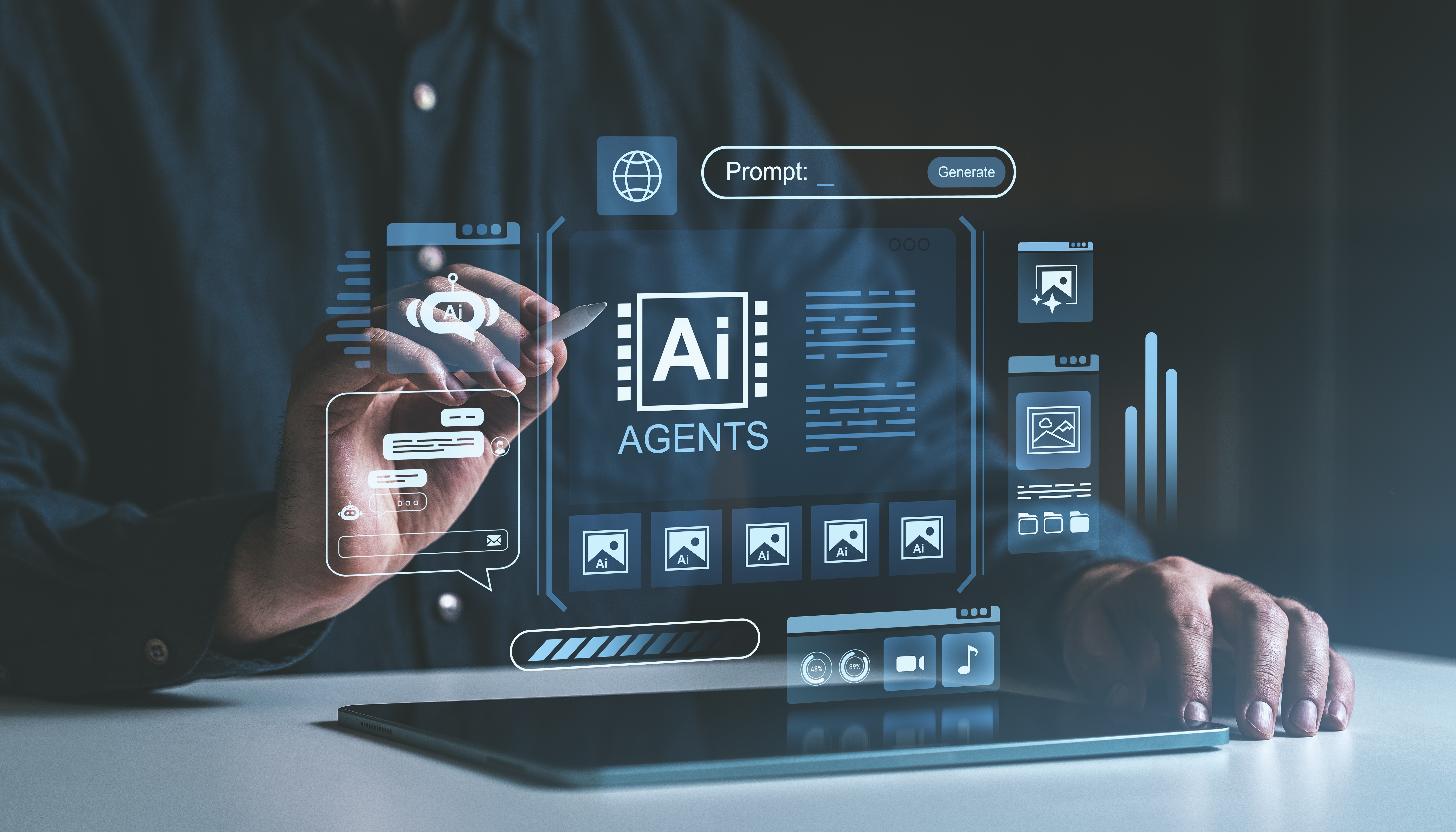 AI Agents Interface - Professional working with Agentic AI technology